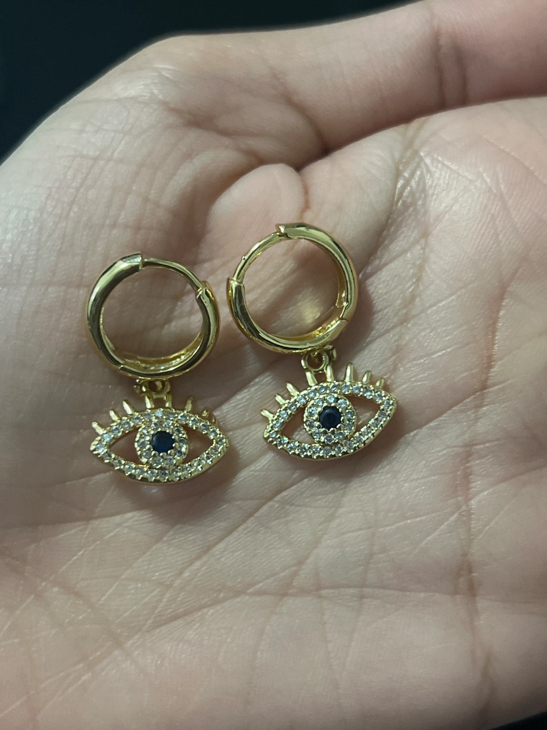 Evil Eye Dangle Earrings - Gold Tone