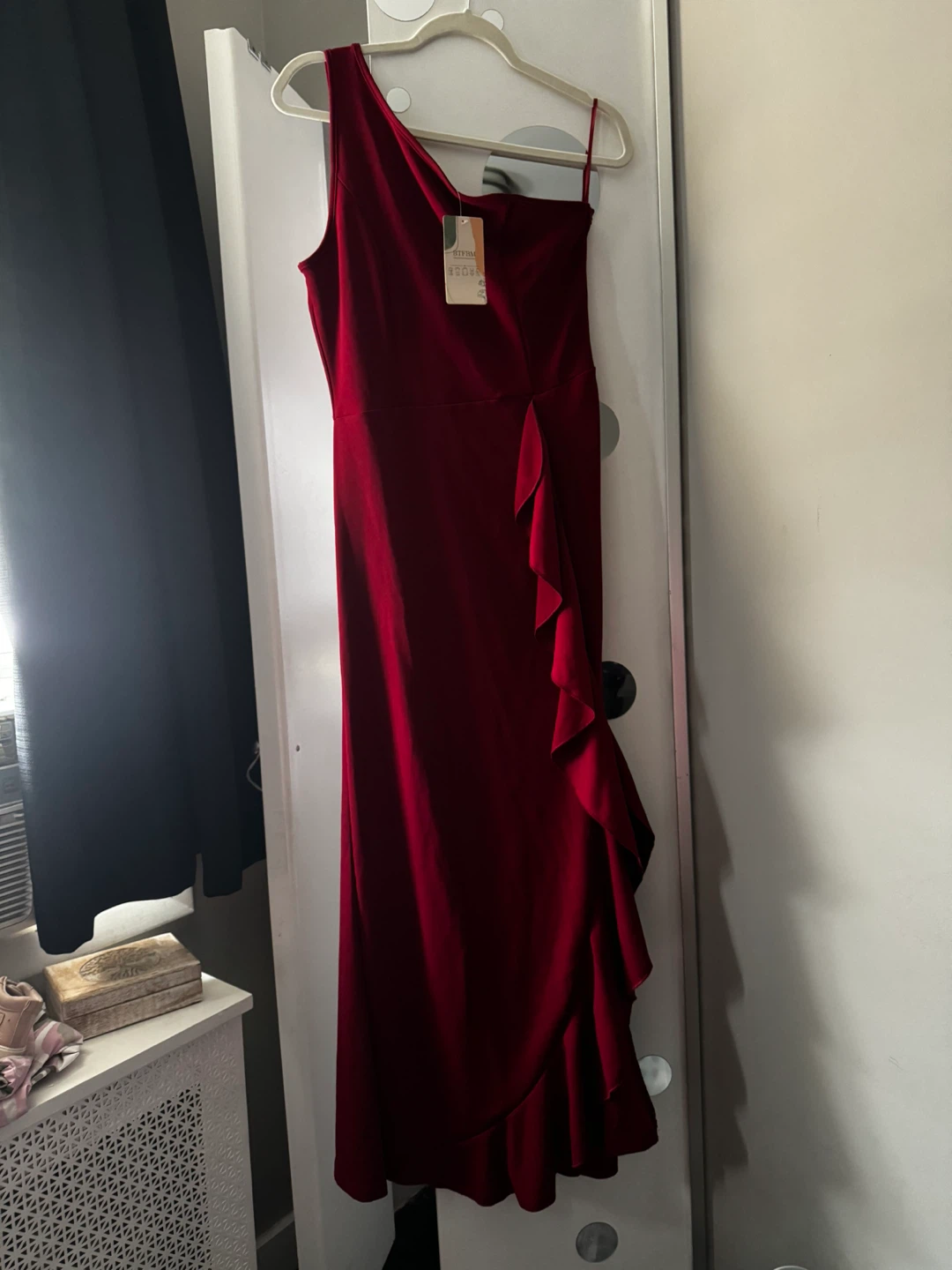 BTFBM Red One Shoulder Ruffle Maxi Dress