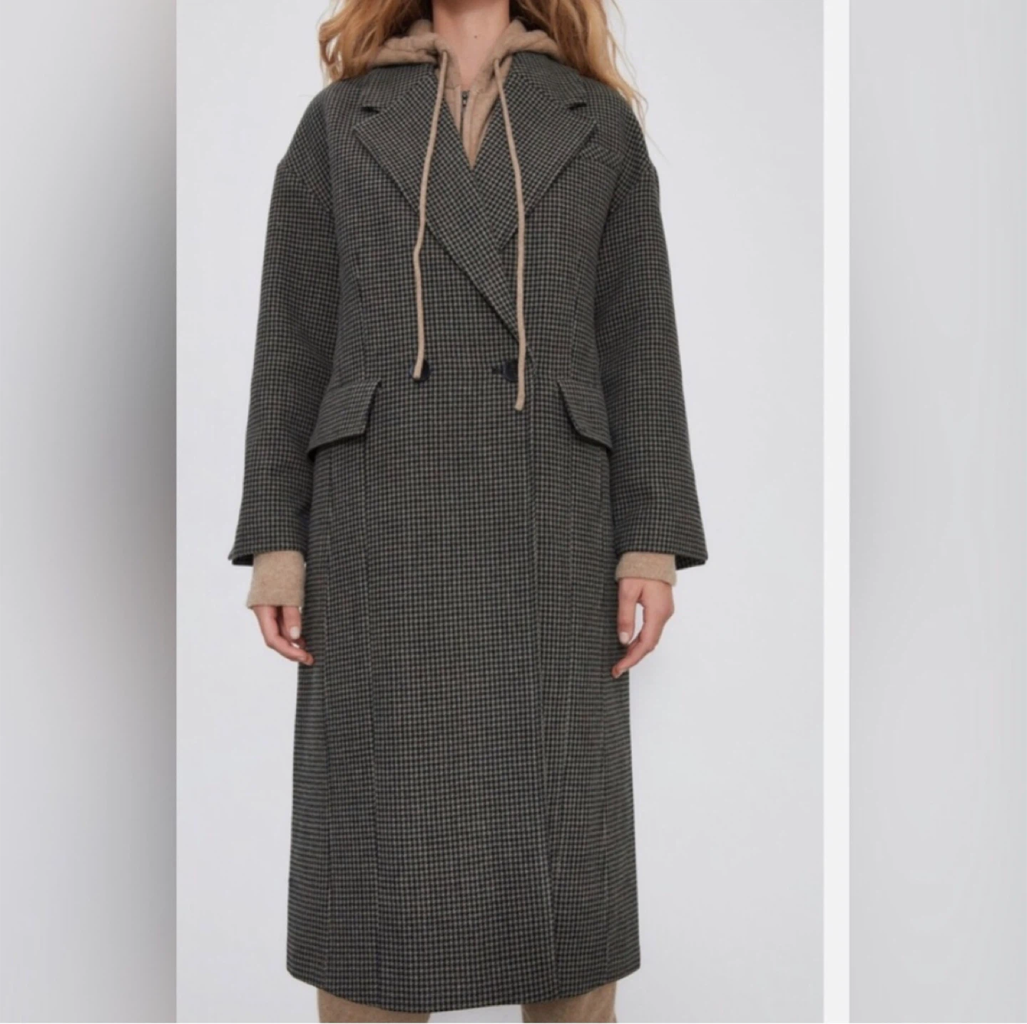 Zara Houndstooth Long Coat