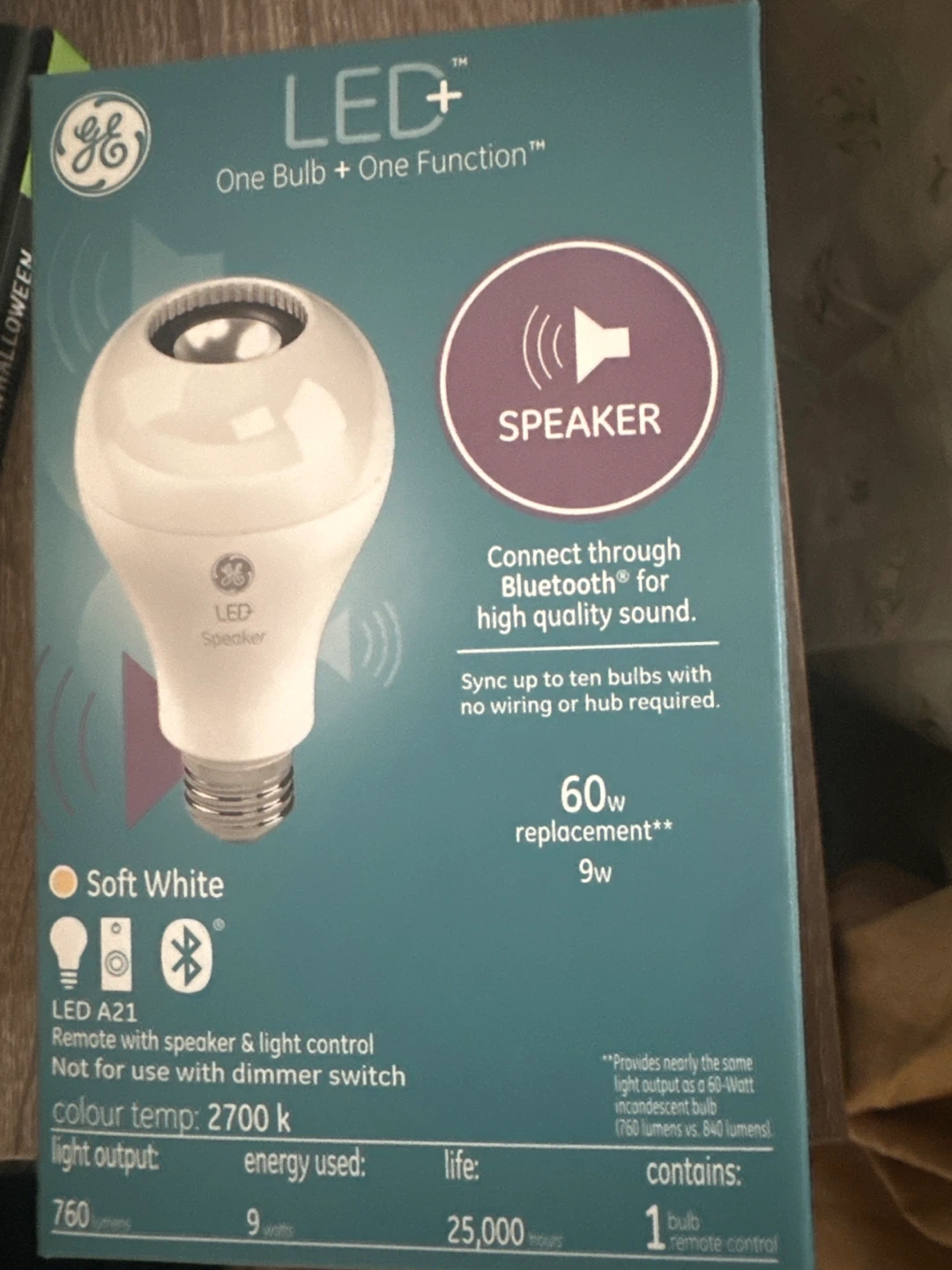 GE LED+ Bluetooth Speaker Lightbulb - Soft White