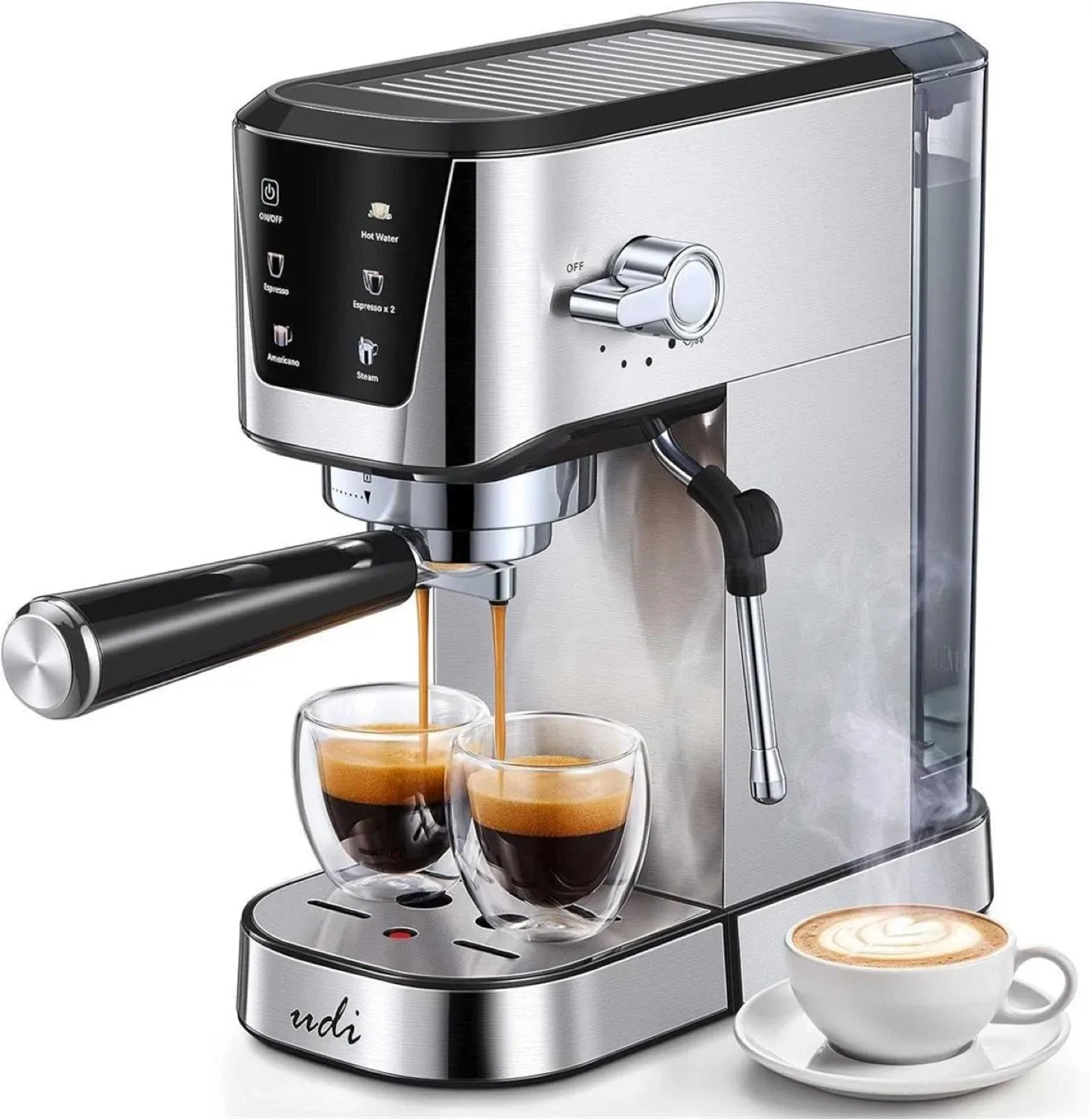 ☕ UDI 20-Bar Espresso Machine with LED Touch Screen – Silver