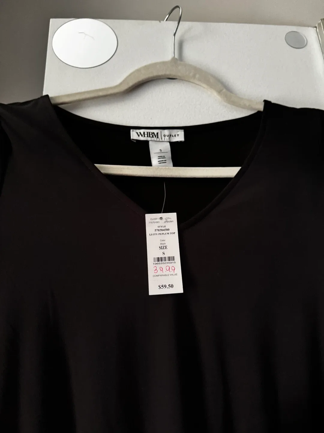 WHBM Black LS V-Neck Peplum Top - Size S image indicator(2)
