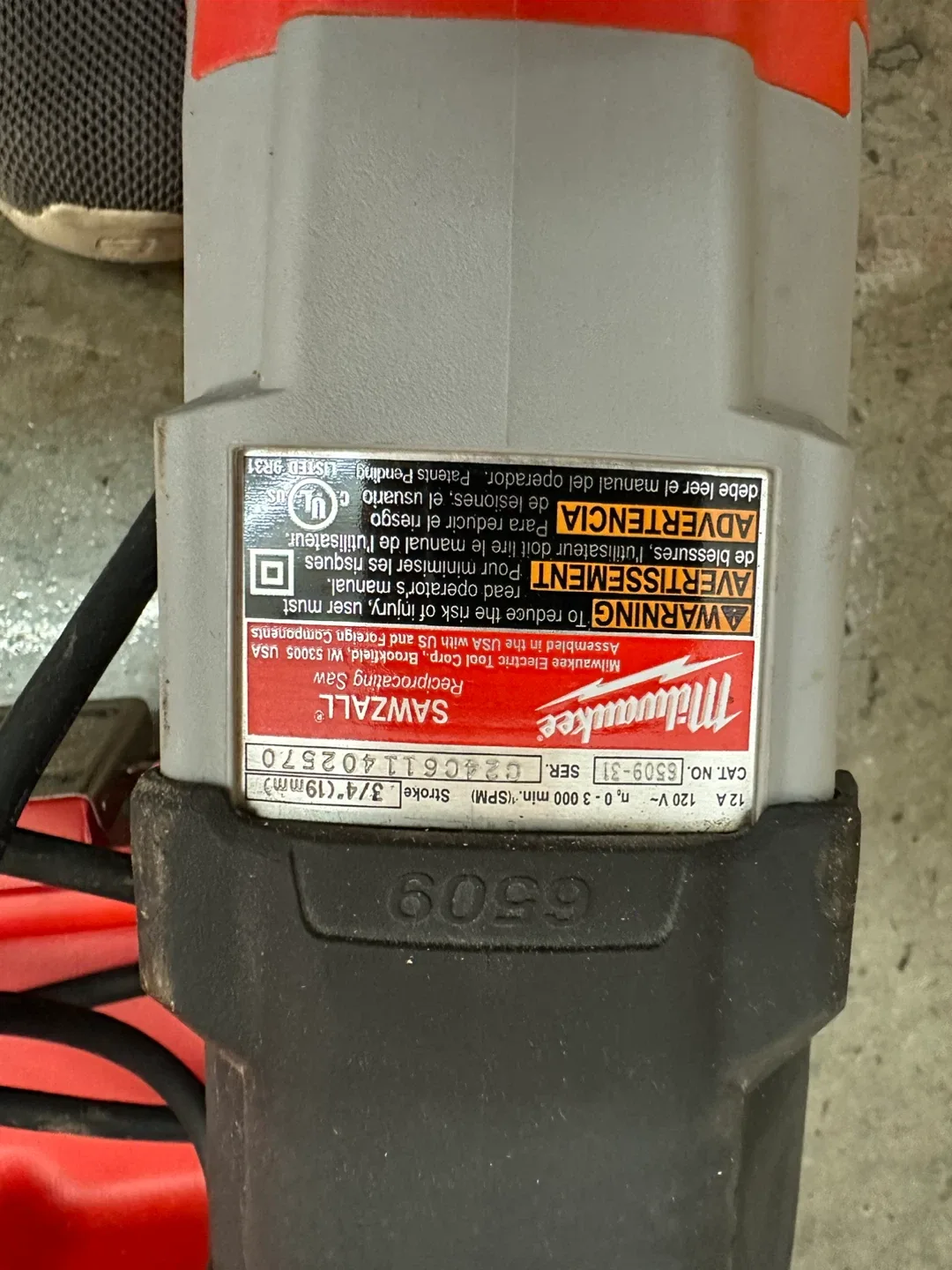 Milwaukee 6509-31 Reciprocating Saw w/ Case image indicator(2)