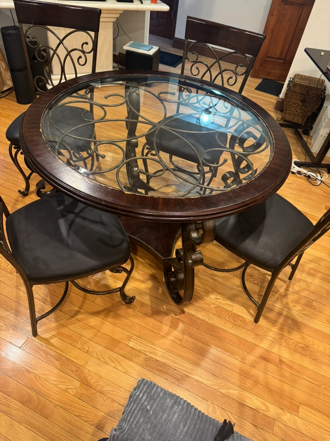 Round Glass Top Dining Table with 4 Chairs - photo 3