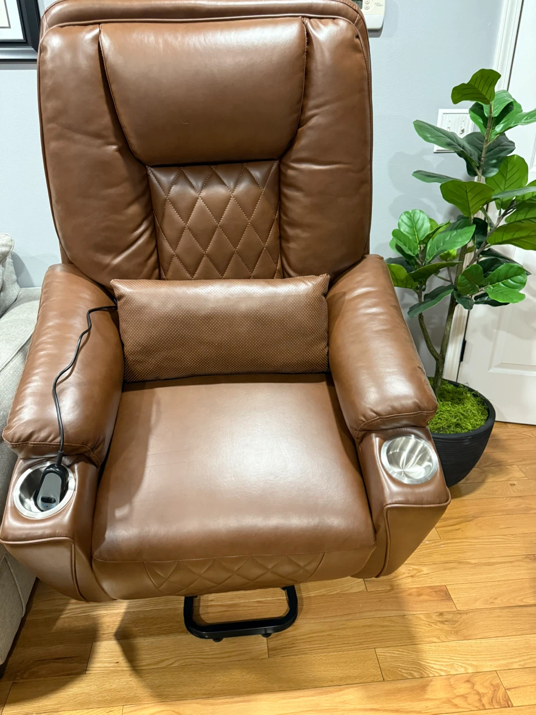 Brown Leather Power Recliner Chair with Cup Holders - photo 2