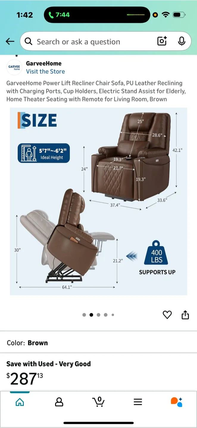 Brown Leather Power Recliner Chair with Cup Holders image indicator(7)