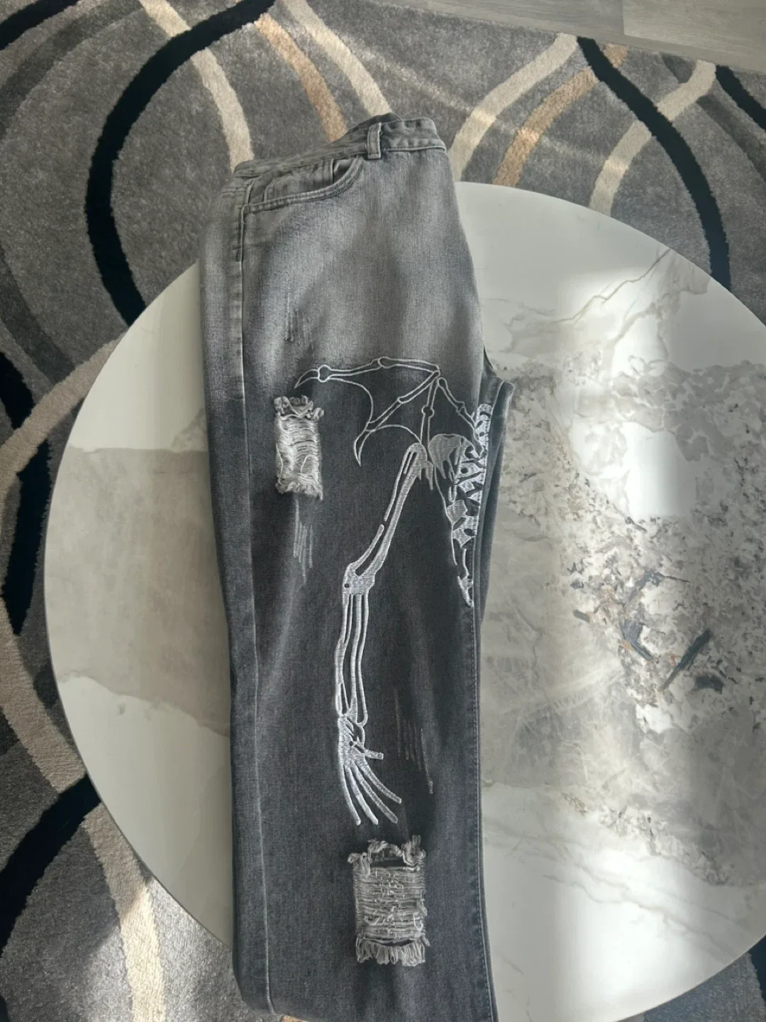 Skeleton Design Grey Denim Jeans image indicator(2)