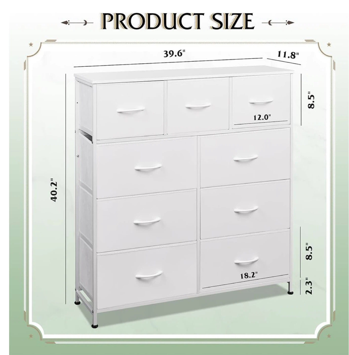 White Fabric Dresser with 9 Drawers