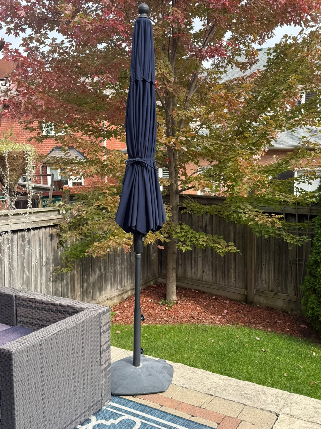 Sunbrella Navy Blue Patio Umbrella with Base