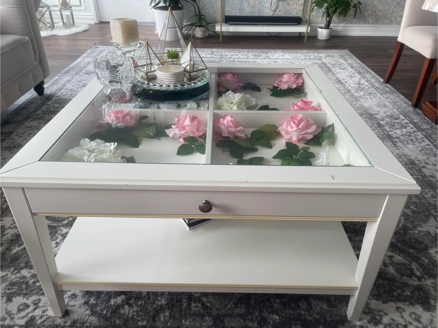 White Coffee Table with Glass Top