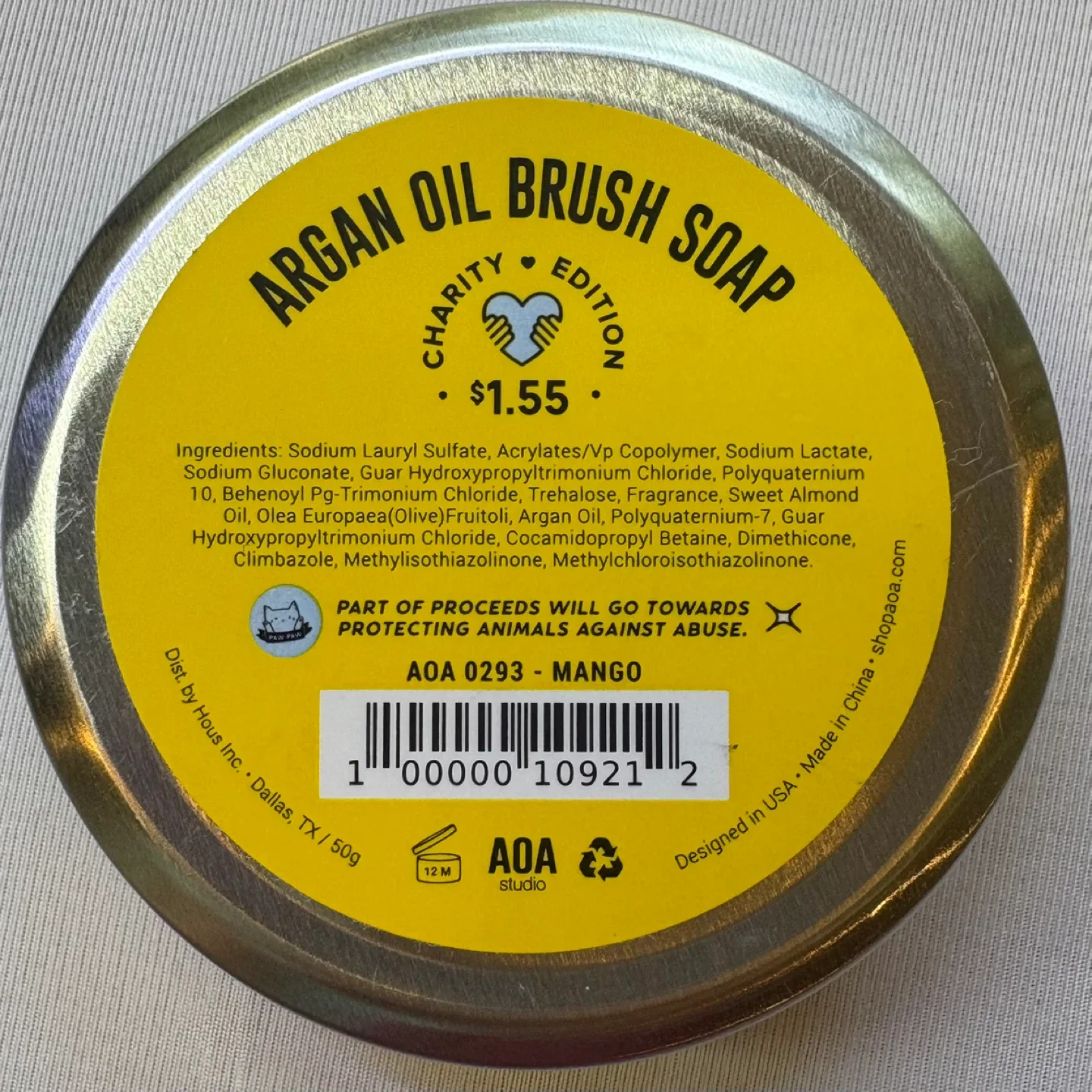 AOA Argan Oil Brush Soap with Metal Tin plus Extra Soap Refill image indicator(2)
