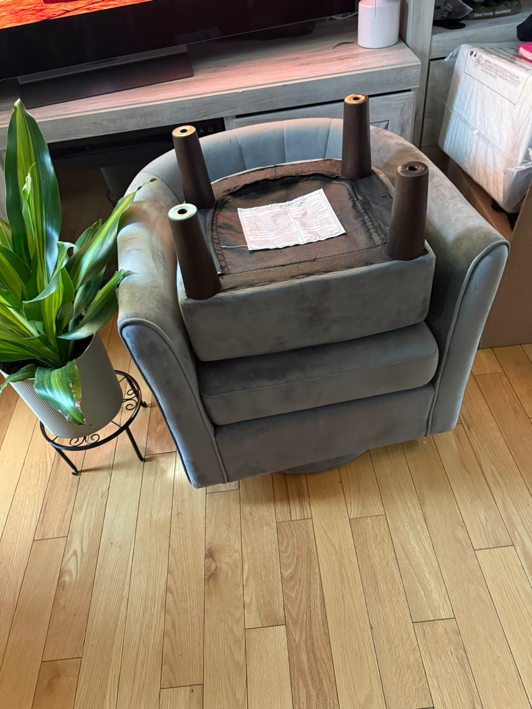 Gray Swivel Barrel Accent Chair with Ottoman - photo 4