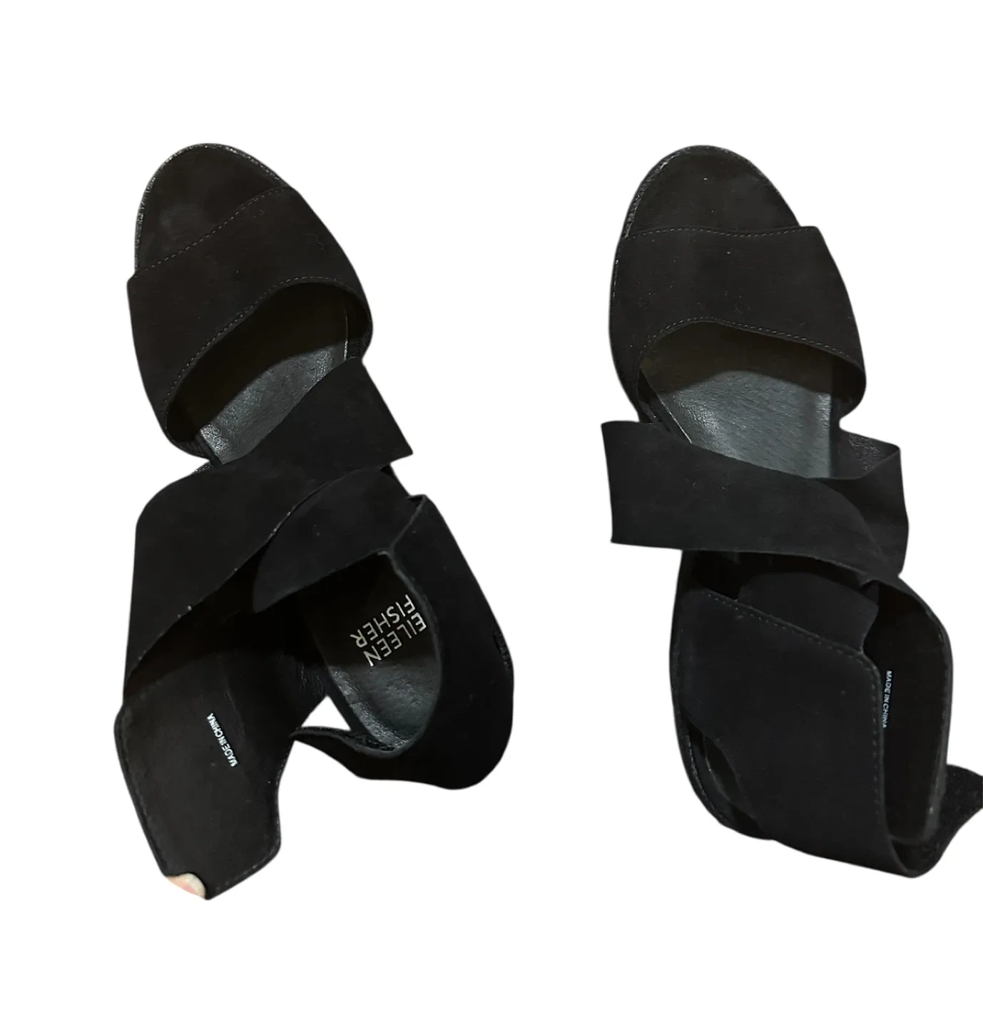 Eileen Fisher Black Suede Wedge Sandals - Size 7.5 image indicator(4)
