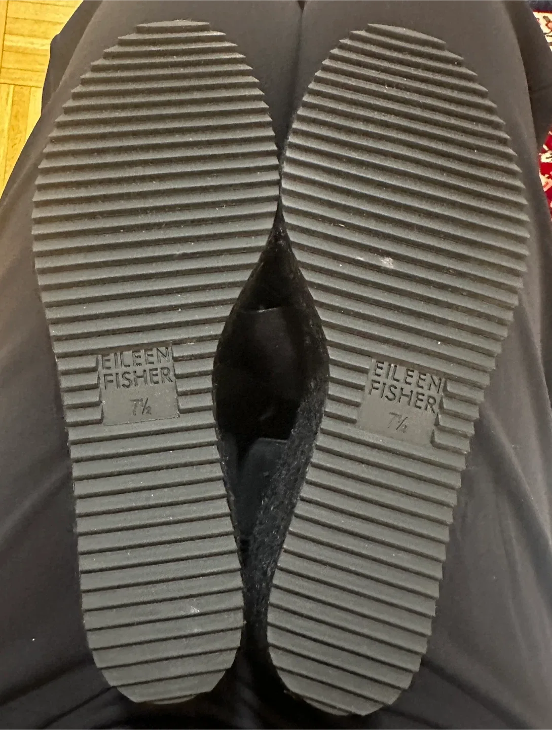 Eileen Fisher Black Suede Wedge Sandals - Size 7.5 image indicator(5)