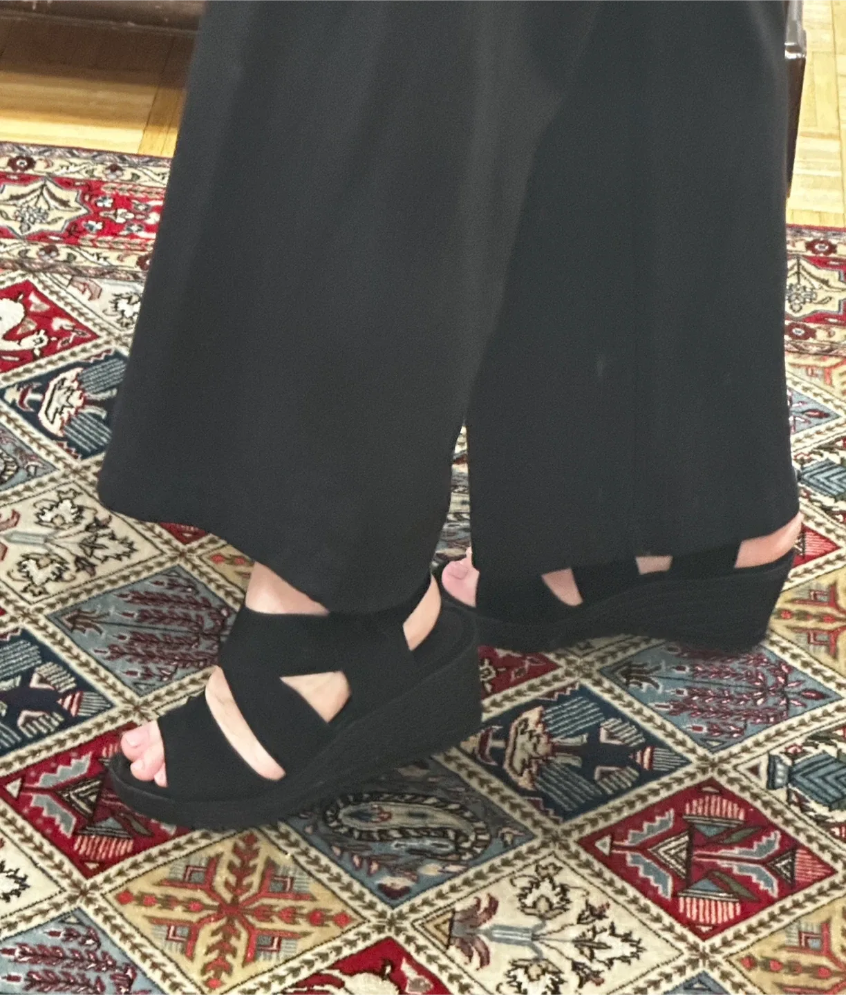 Eileen Fisher Black Suede Wedge Sandals - Size 7.5 image indicator(2)