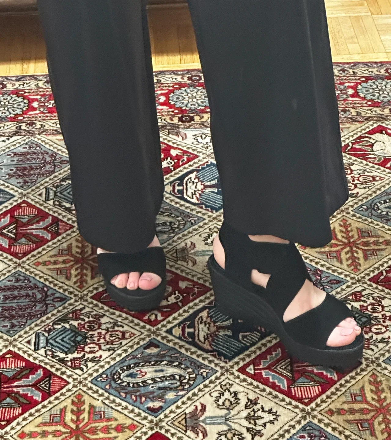 Eileen Fisher Black Suede Wedge Sandals - Size 7.5 image indicator(3)