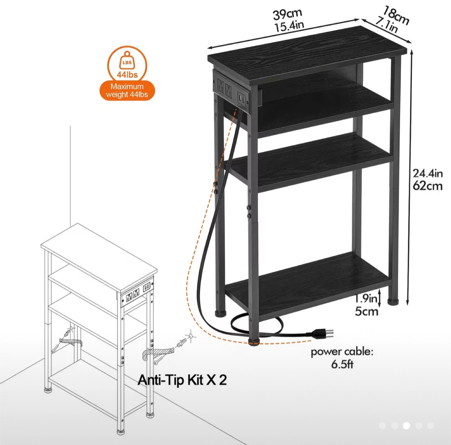 Set of 2 Industrial Side Tables with Power Outlets & USB Ports - photo 4