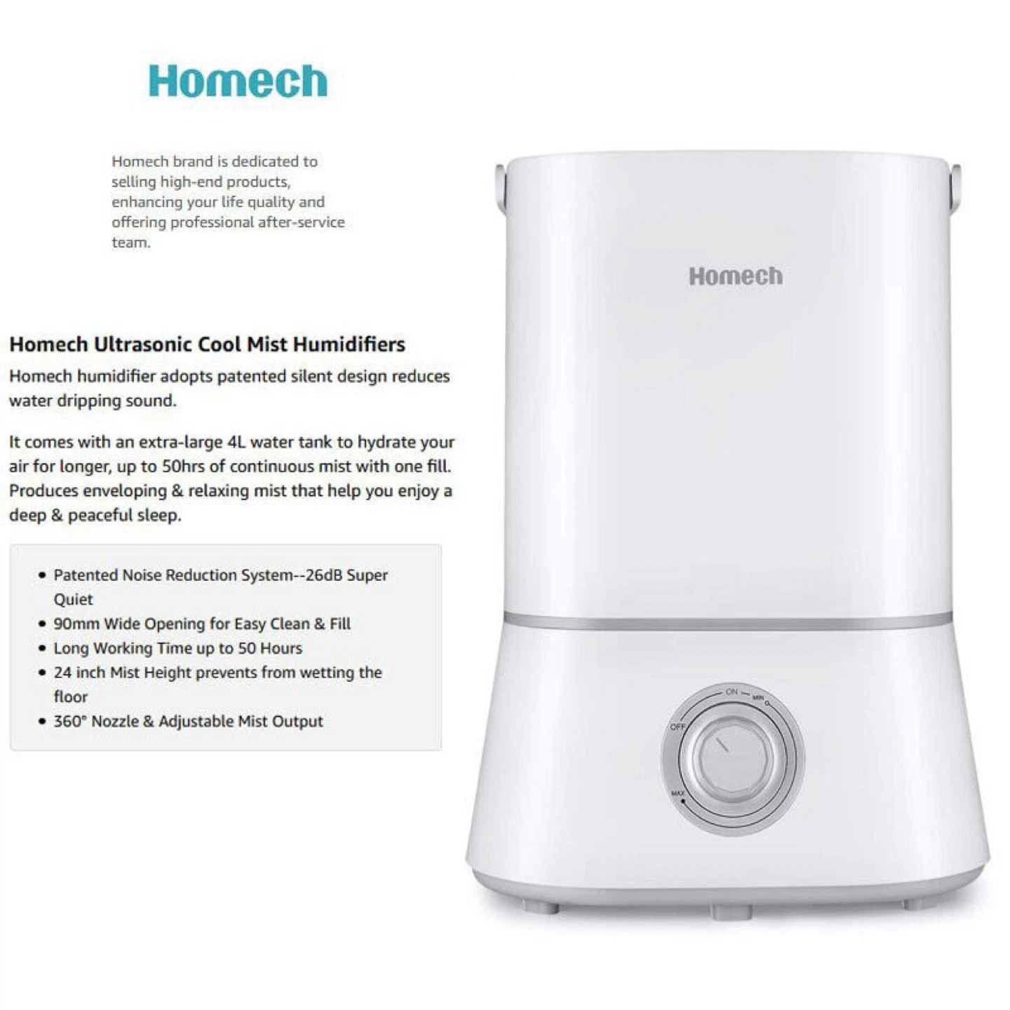 Homech Ultrasonic Cool Mist Humidifier - 4L Tank - photo 5
