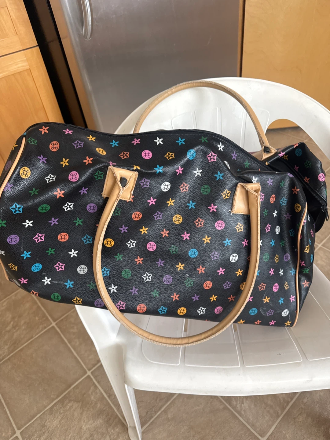 Patterned Black Duffle (Travel) Bag