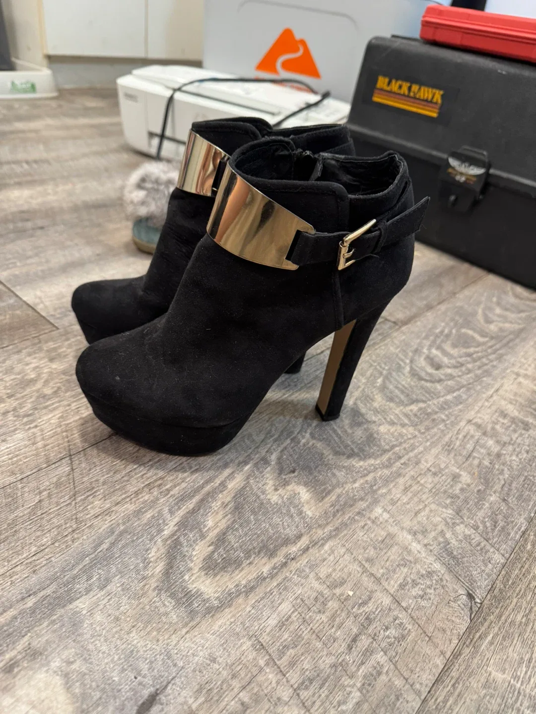 Aldo Black Suede Heeled Booties image indicator(3)
