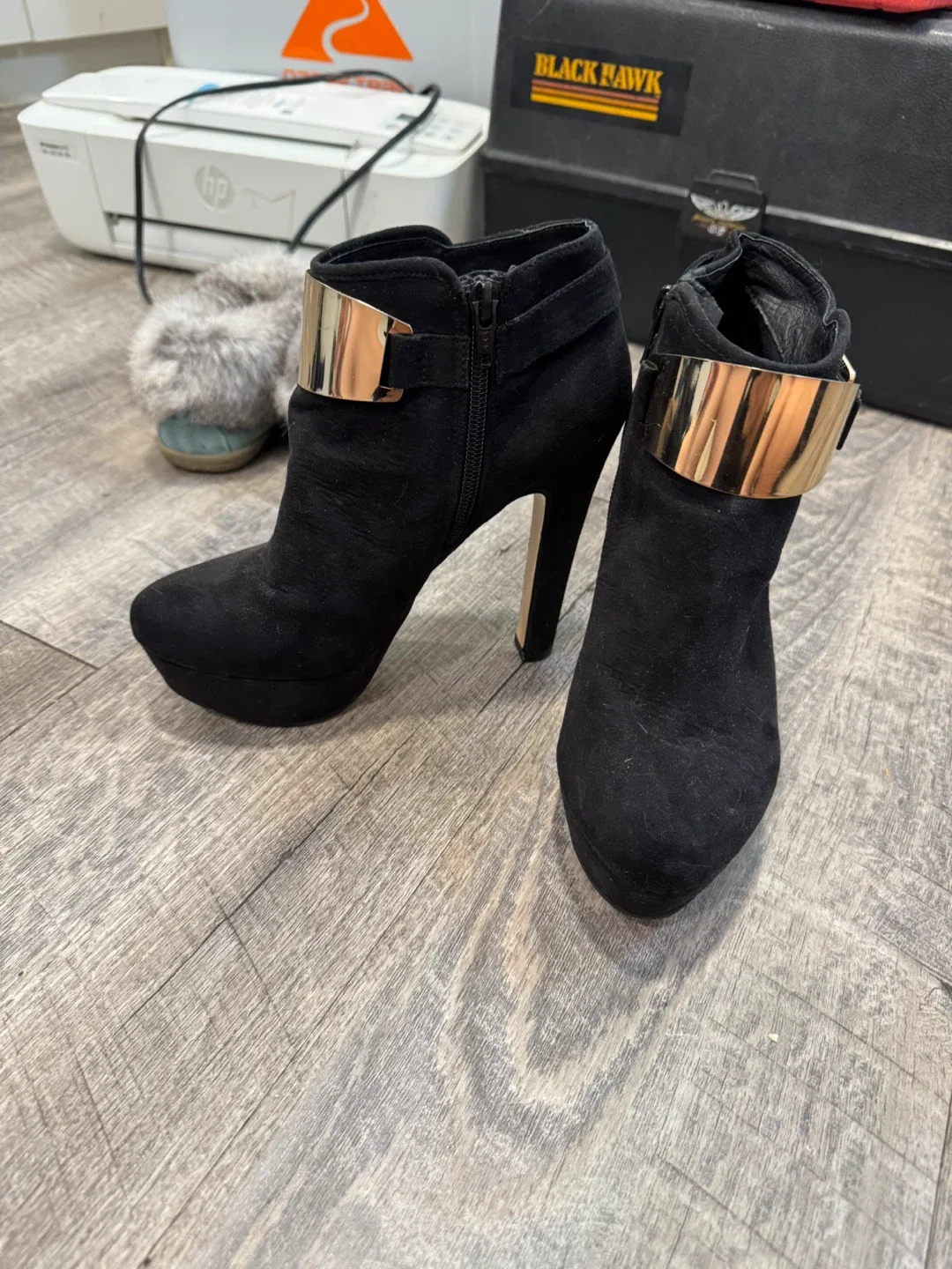 Aldo Black Suede Heeled Booties image indicator(2)