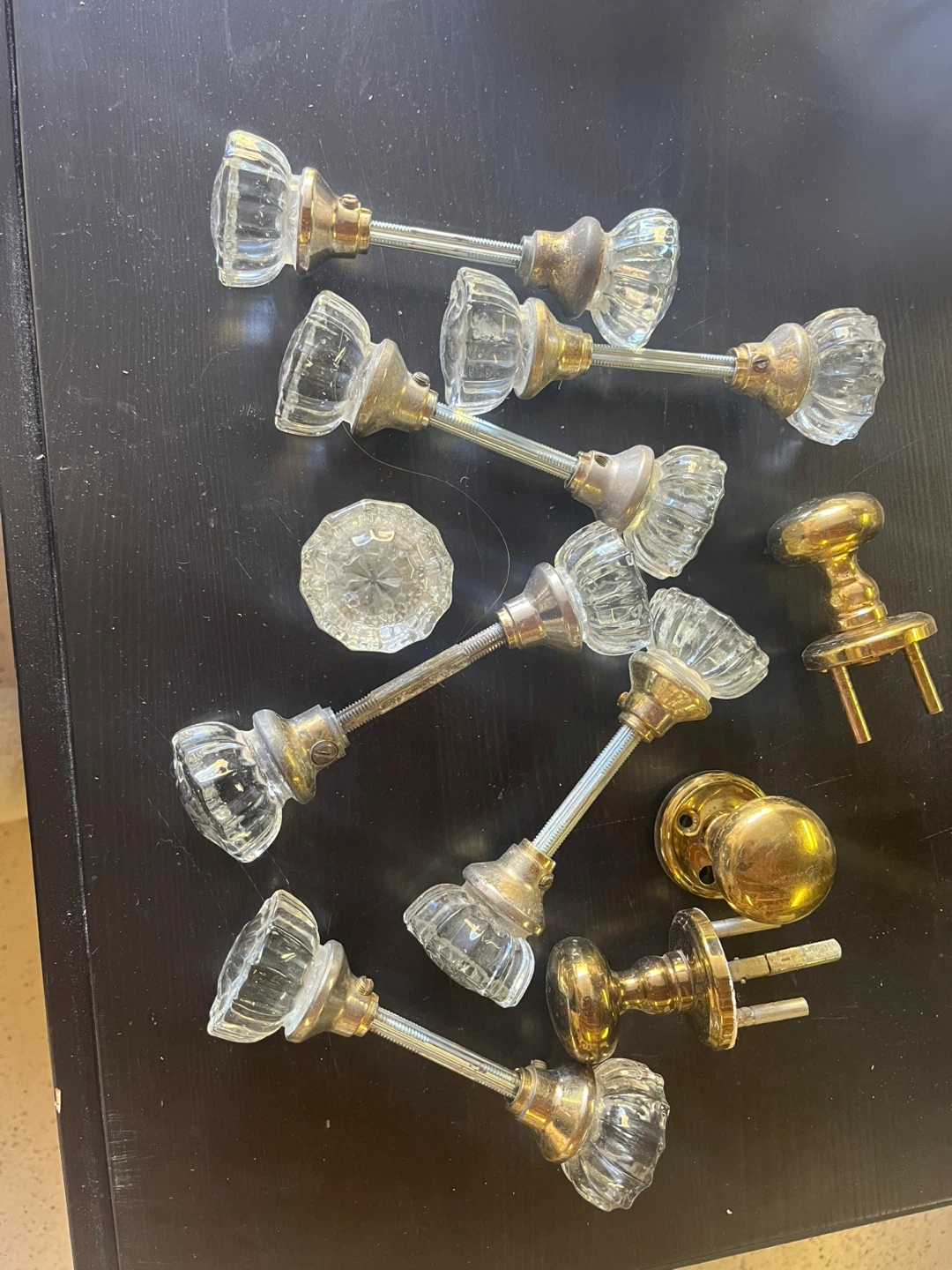Vintage Glass & Brass Door Knobs