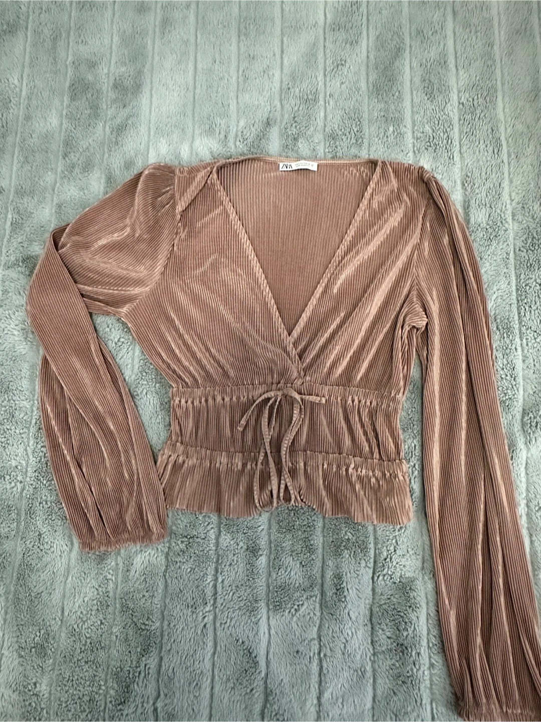 Zara Rose Gold/Bronze Plisse Blouse