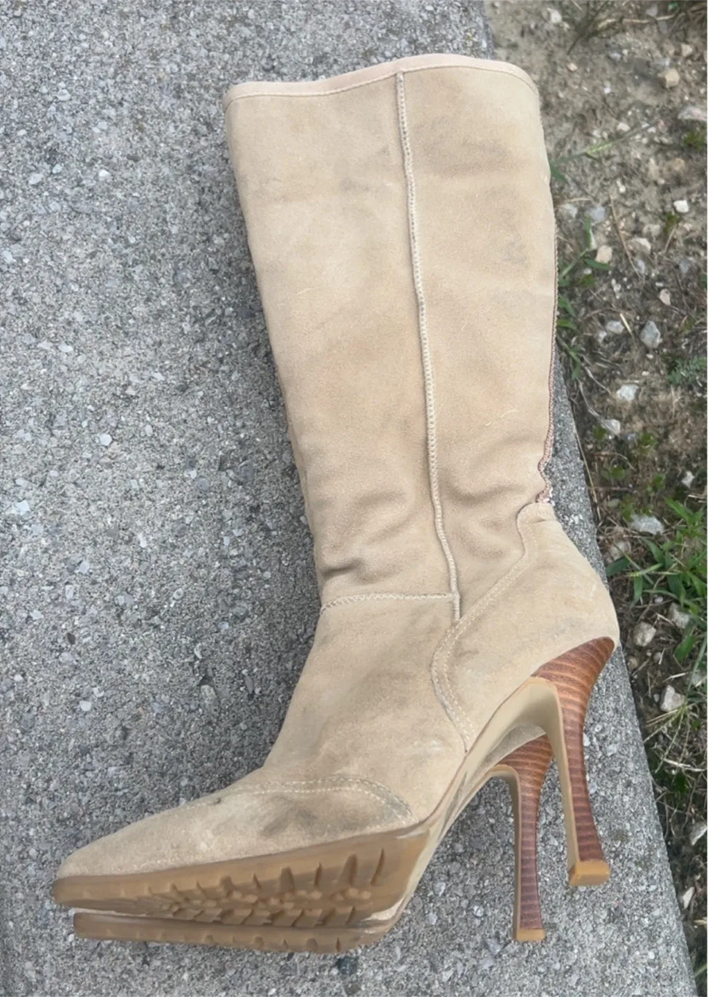 Beige Knee-High Heel Boots size 8 1/2 image indicator(3)