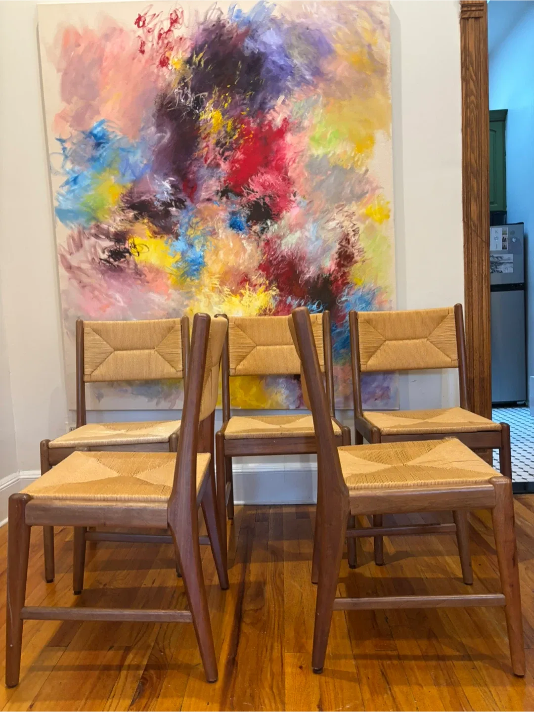 Set of 5 Wooden Dining Chairs and TABLEwith Woven Seats image indicator(2)