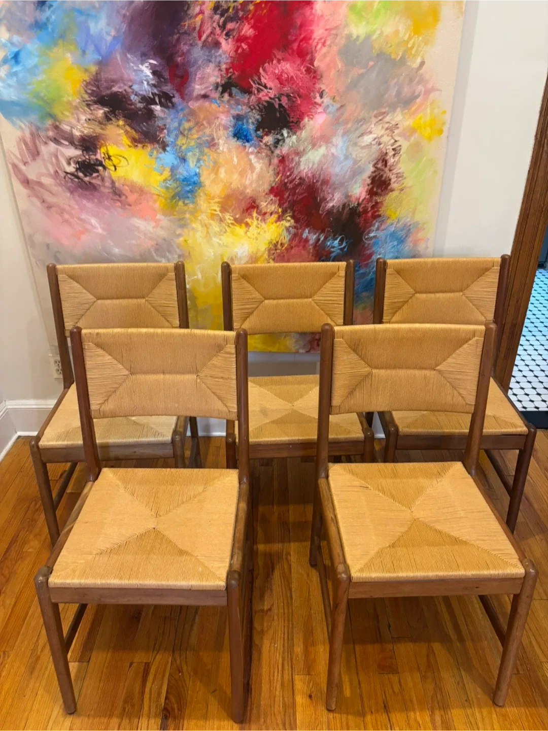 Set of 5 Wooden Dining Chairs and TABLEwith Woven Seats image indicator(4)