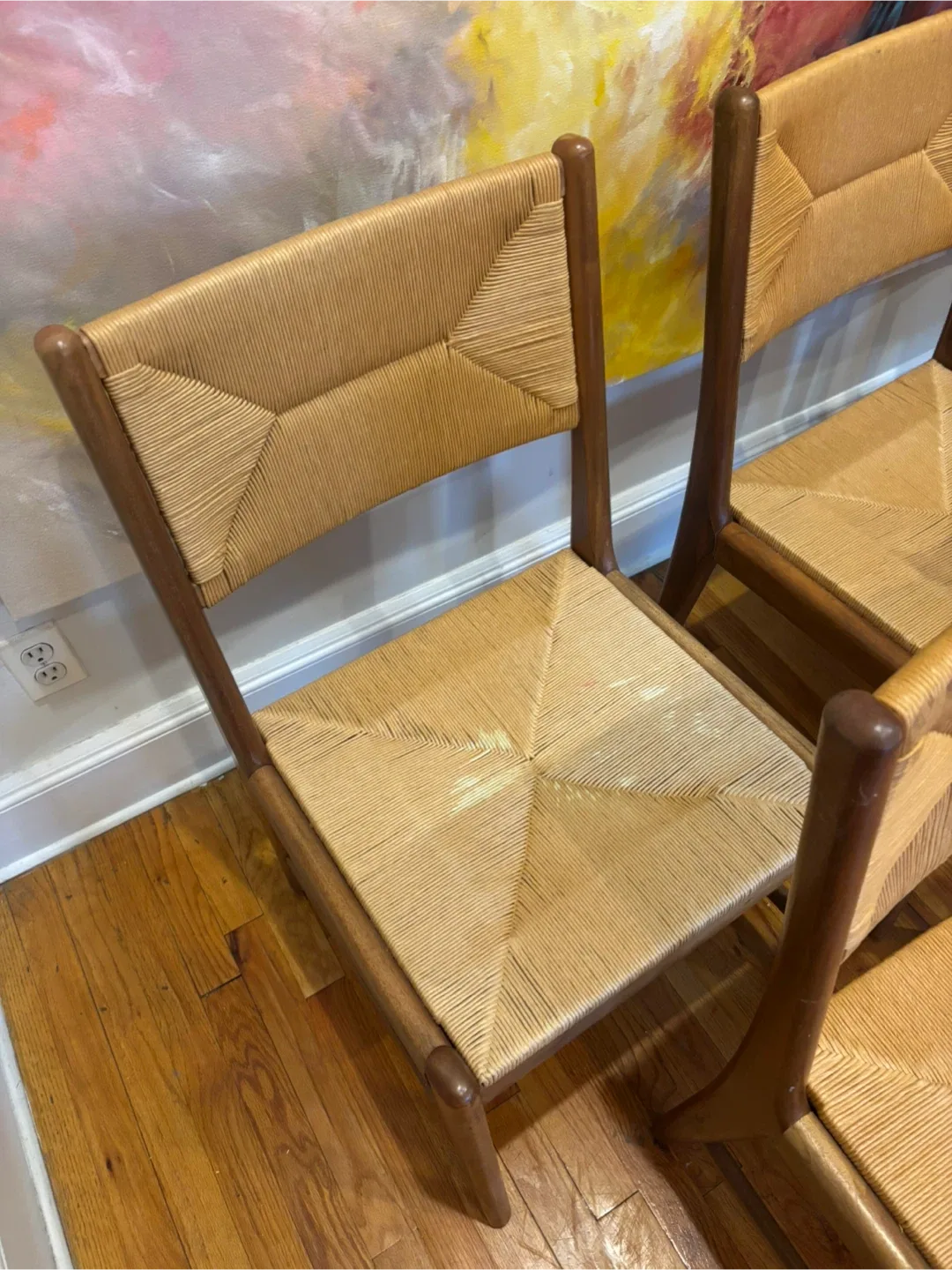 Set of 5 Wooden Dining Chairs and TABLEwith Woven Seats image indicator(5)