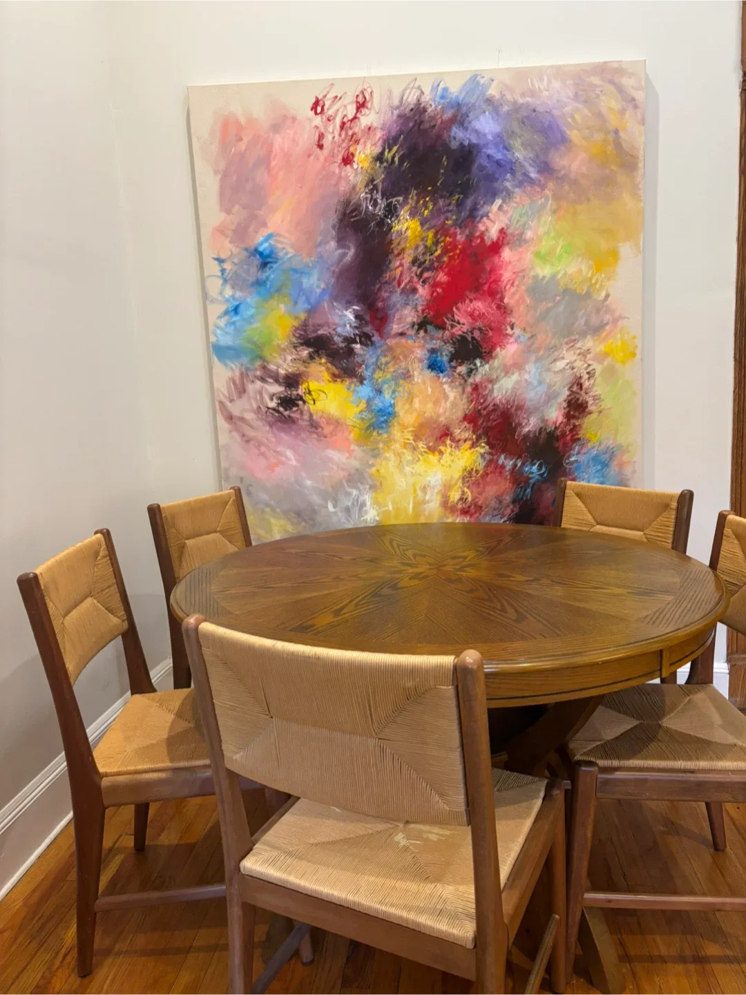 Set of 5 Wooden Dining Chairs and TABLEwith Woven Seats image indicator(3)