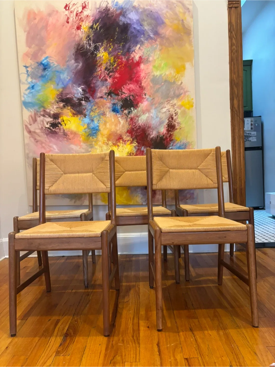 Set of 5 Wooden Dining Chairs and TABLEwith Woven Seats image indicator(8)