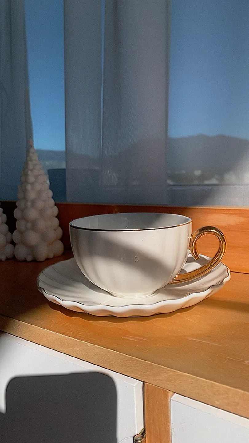 Elegant White & Gold Teacup with Saucer thumbnail
