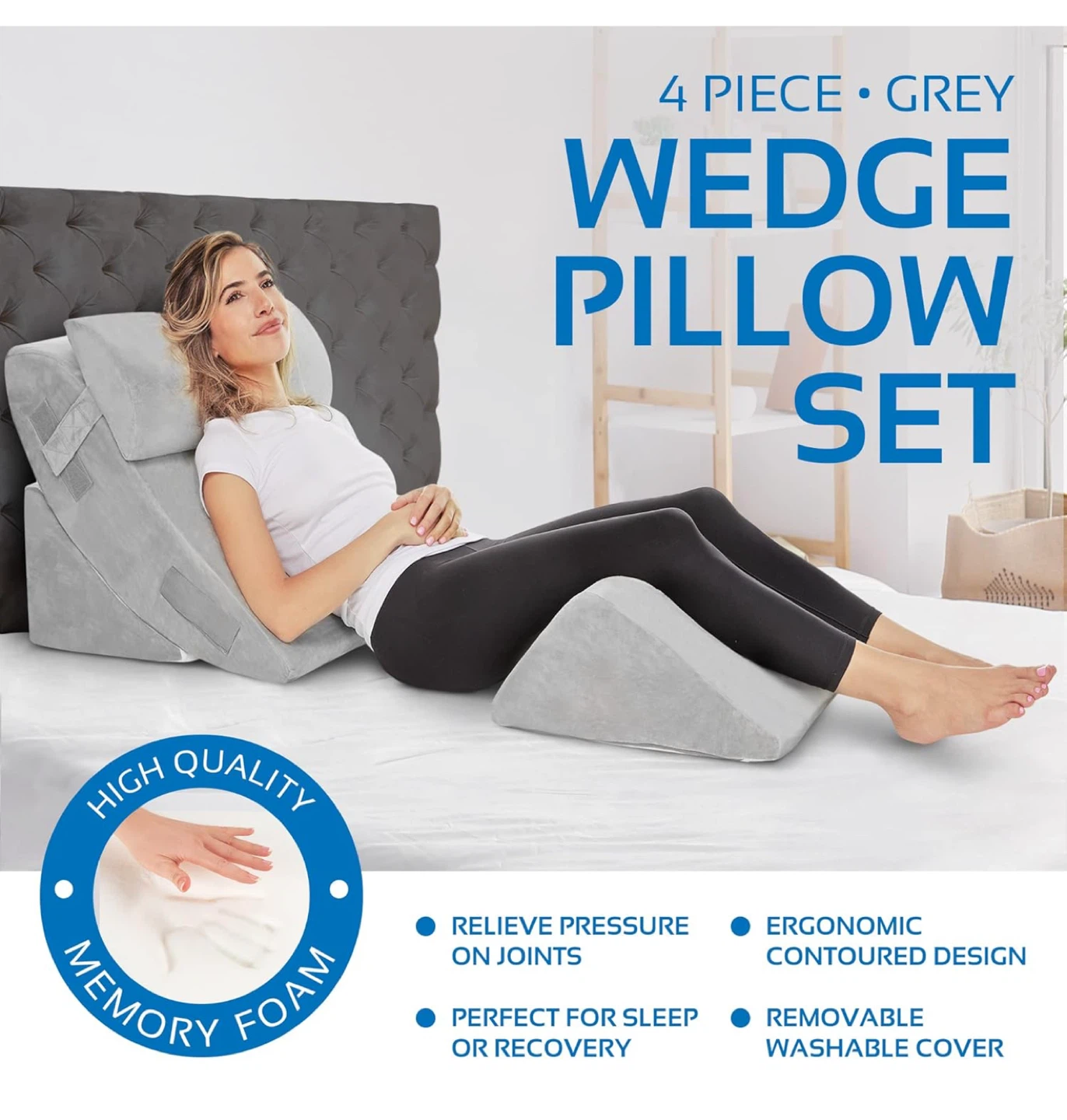 AllSett 4-Piece Wedge Pillow Set - Memory Foam - photo 3
