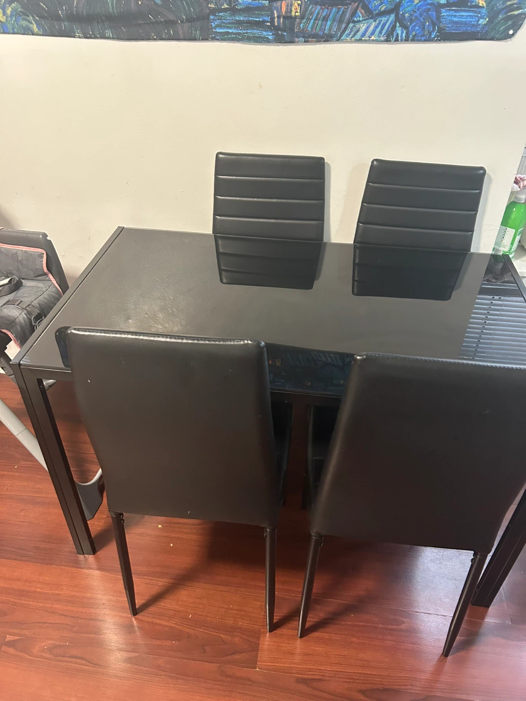Black Glass Dining Table with 4 Chairs