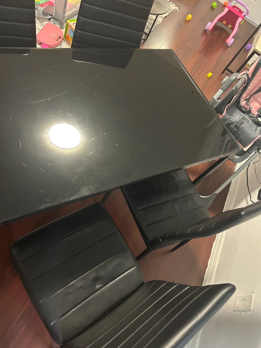 Black Glass Dining Table with 4 Chairs - photo 5