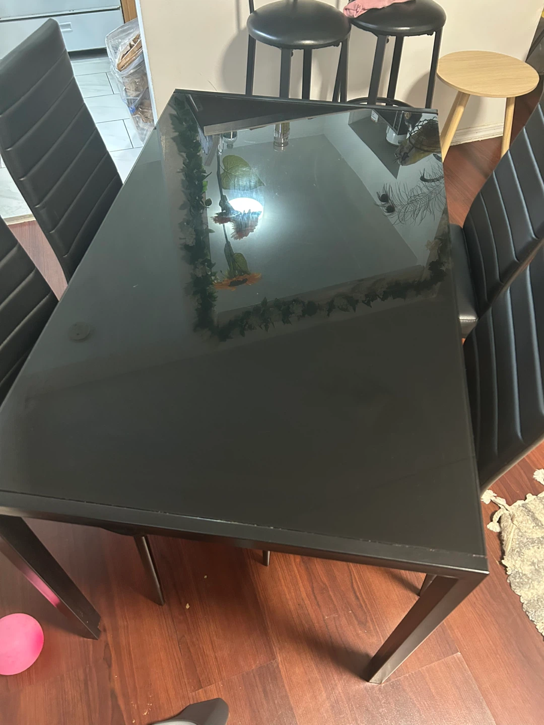 Black Glass Dining Table with 4 Chairs - photo 4
