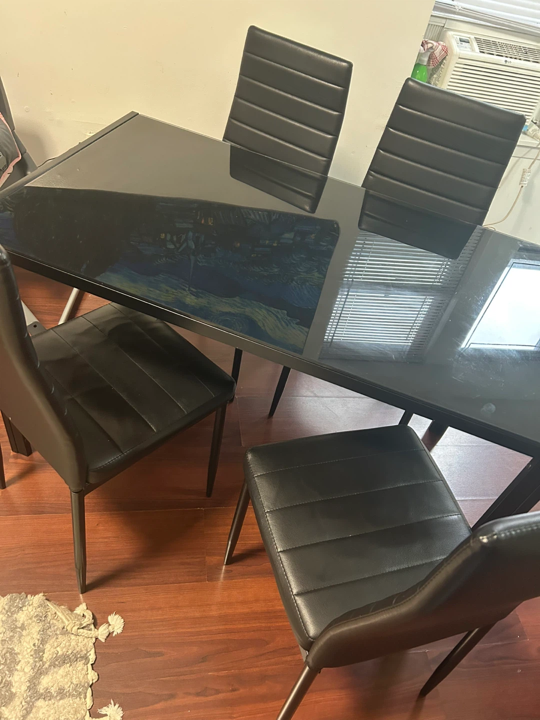 Black Glass Dining Table with 4 Chairs - photo 3