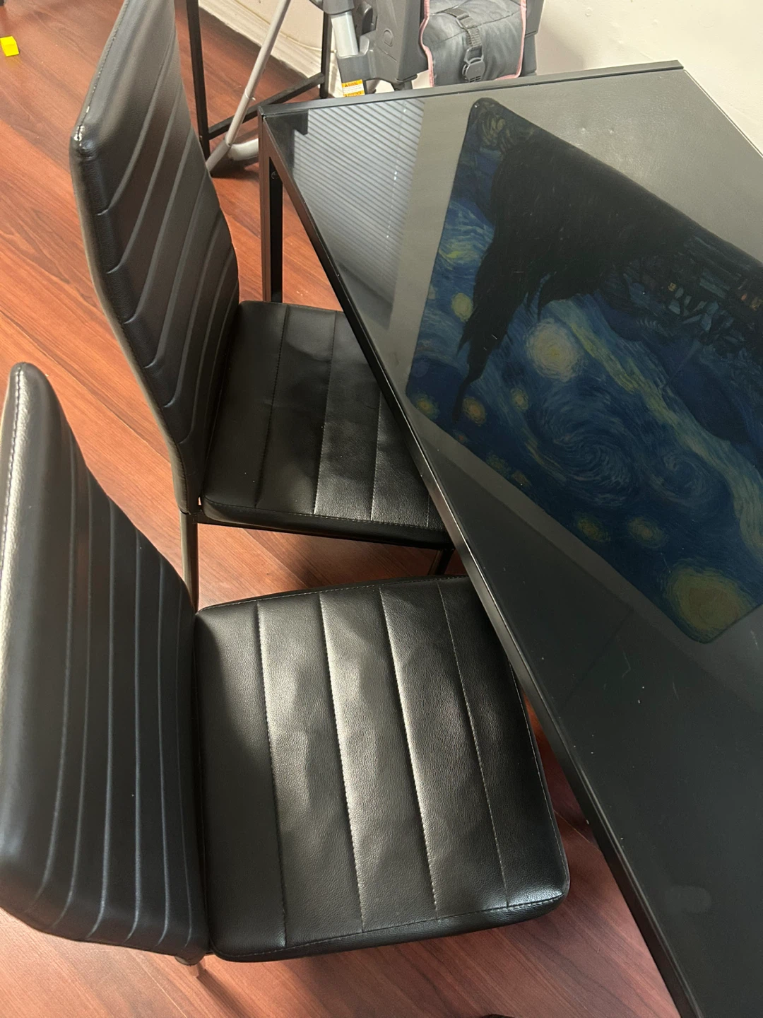 Black Glass Dining Table with 4 Chairs - photo 2