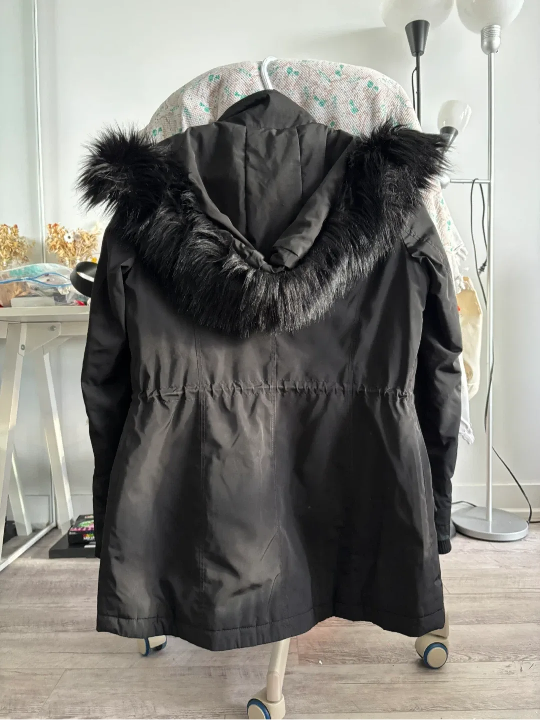 Black Winter Jacket with Fur Trim image indicator(2)