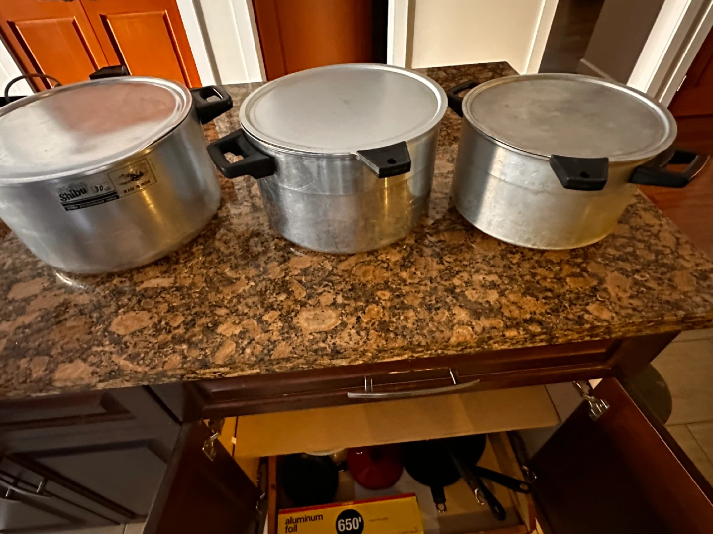 Set of 3 Silver Steel Stock Pots