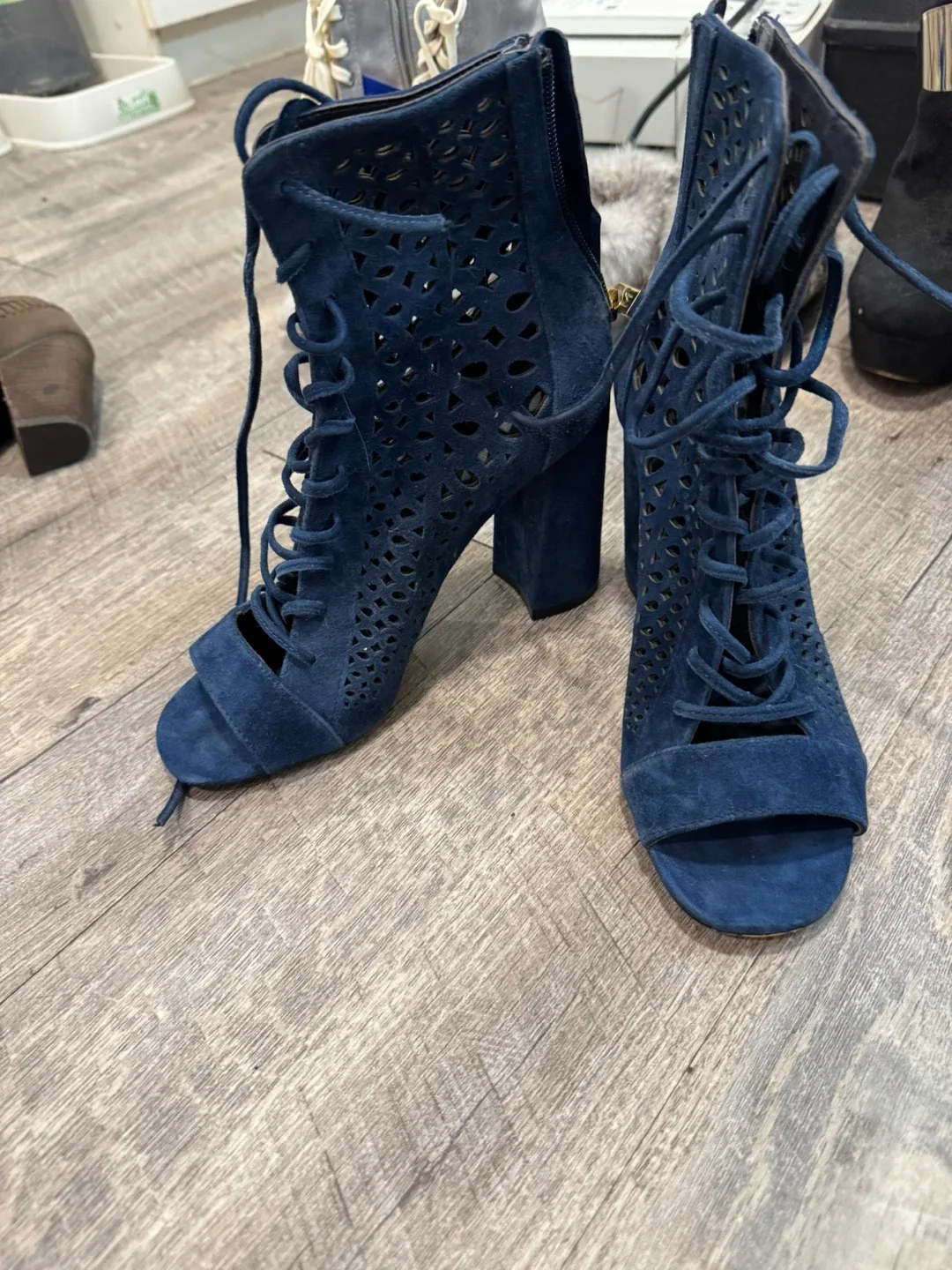 Marciano Blue Suede Lace Up Heels image indicator(2)