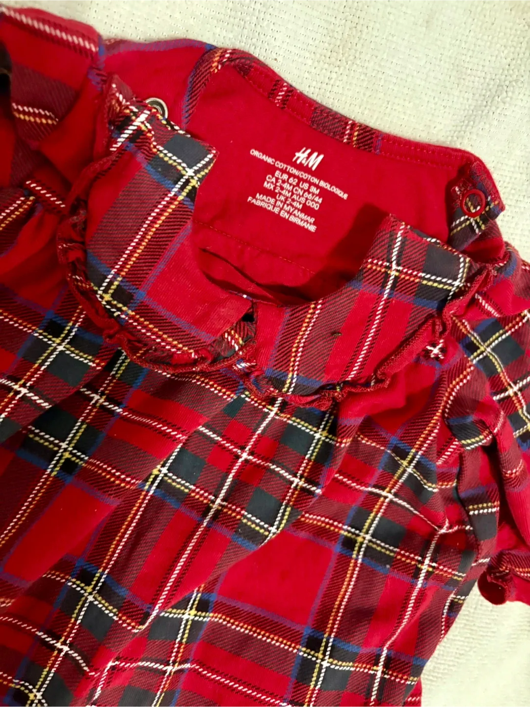 H&M Red Plaid Baby Dress Size 62 image indicator(2)