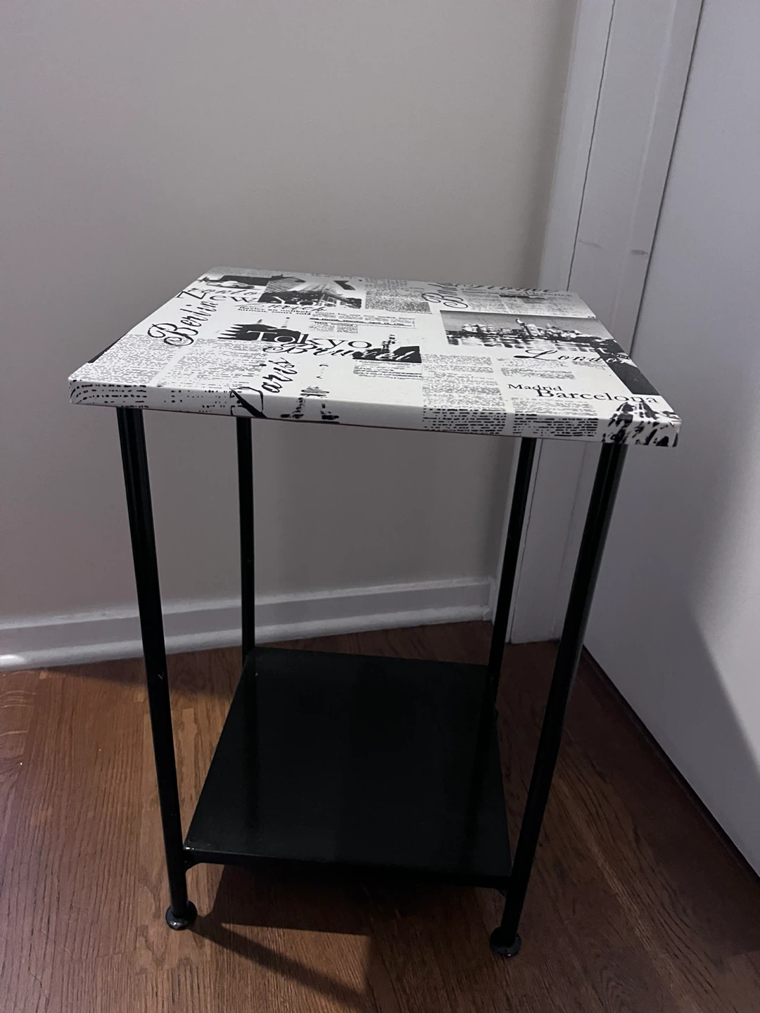 Side Table with Newspaper Print