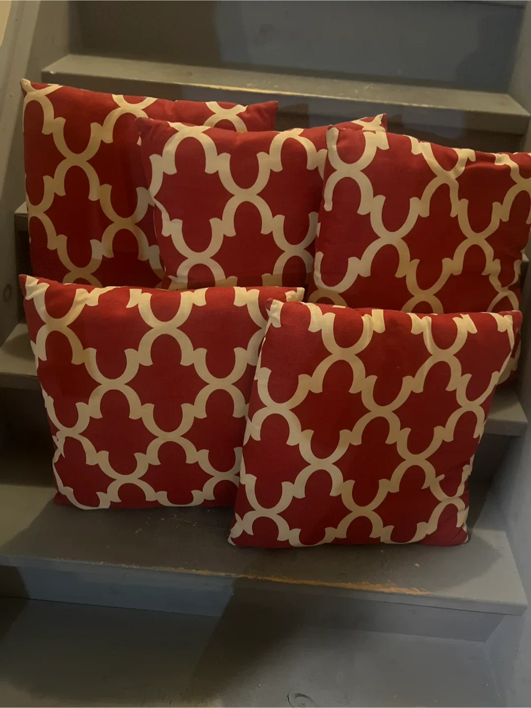 Set of 5 Red & White Patterned Throw Pillows image indicator(2)
