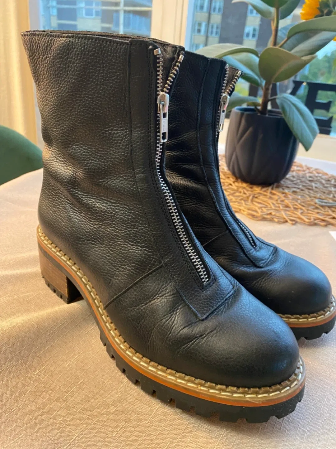 Black Leather Zipper Boots - Size 8 thumbnail