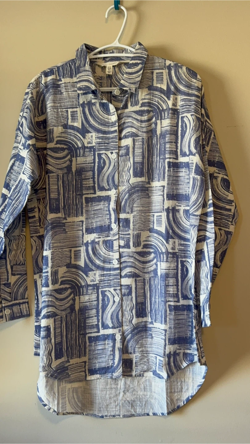 Seasalt Cornwall Blue Patterned Shirt - Size US 6