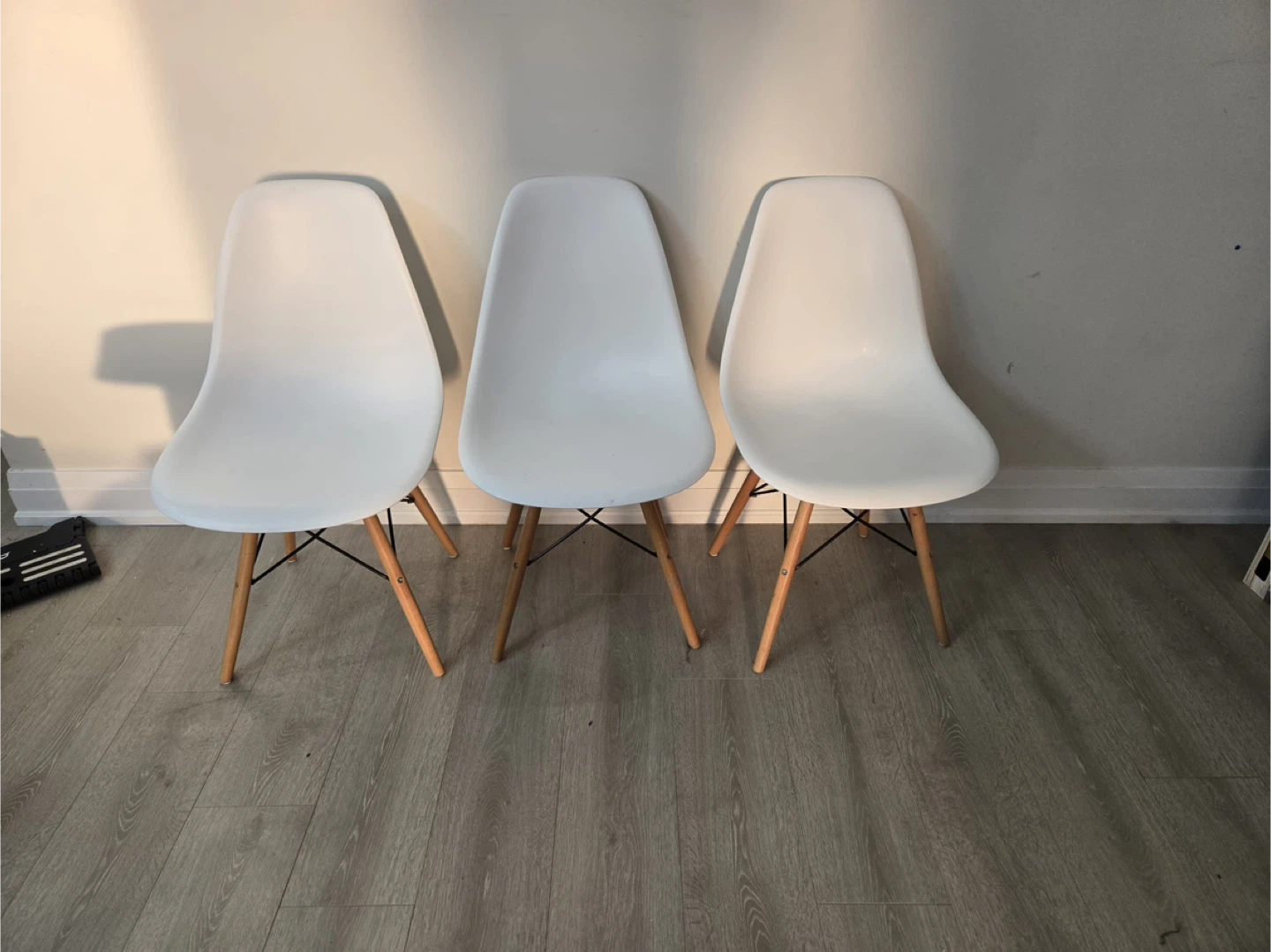 MCM Wooden Dining Table with 3 White Ikea Chairs - photo 4