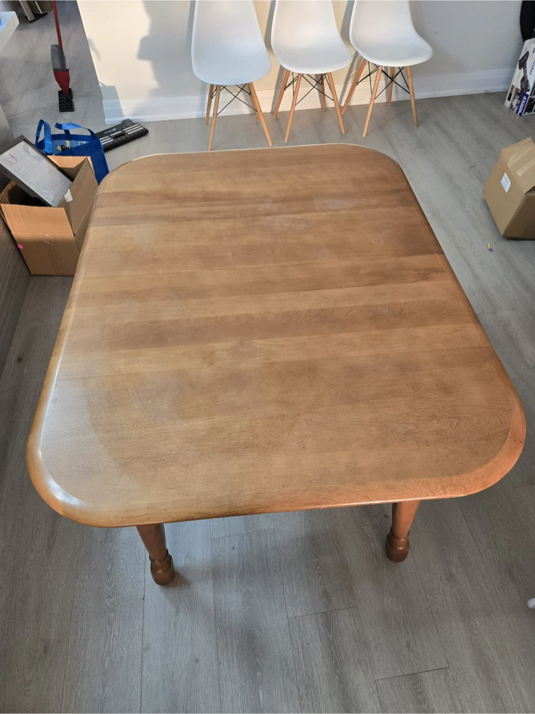 MCM Wooden Dining Table with 3 White Ikea Chairs - photo 3